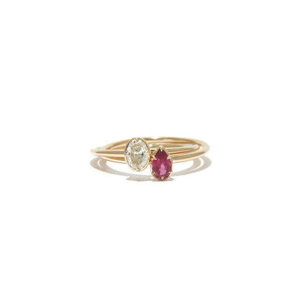 SS R27 Pear Gemstone and Oval Cut Diamond Rolling Ring