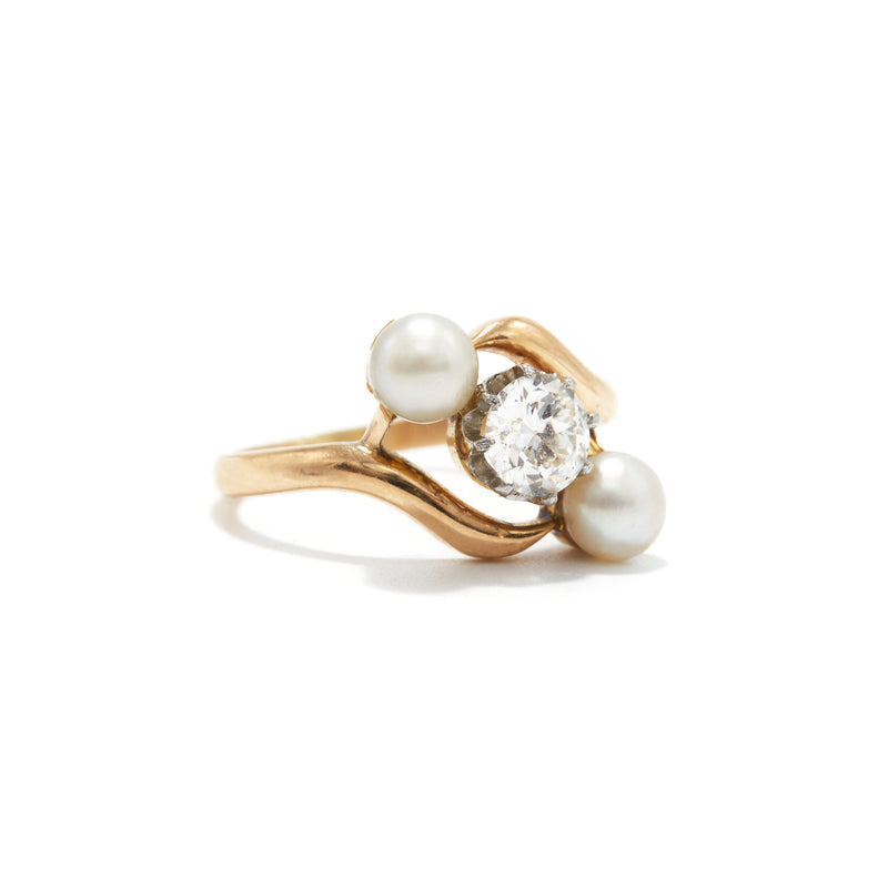 Pearl and Old European Cut Swirl Ring