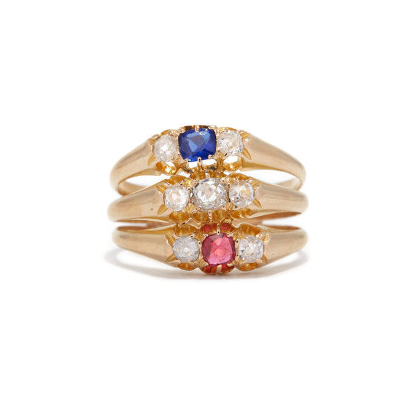 Stacked Diamond Sapphire and Ruby Antique Band