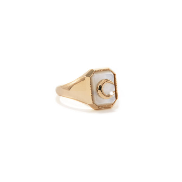 Mother Of Pearl Crescent Moon Signet Ring
