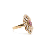 Pink Tourmaline and Diamond Navette Ring