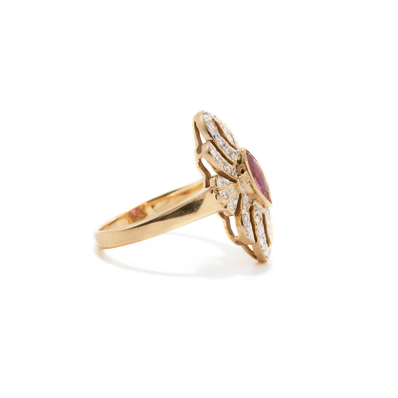 Pink Tourmaline and Diamond Navette Ring