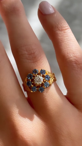 Old European Cut Diamond and Blue Sapphire Halo Ring