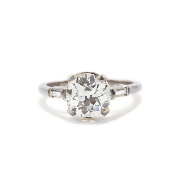 2.02 carat Old European Cut Diamond and Baguette Ring