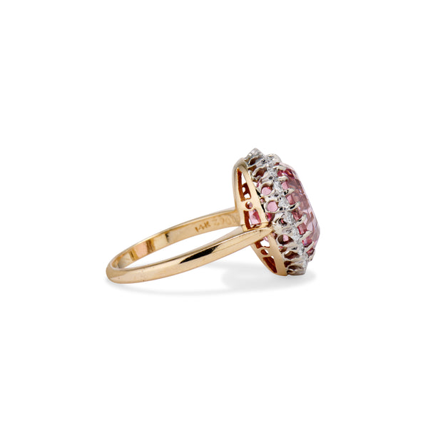 Pink Tourmaline Diamond Halo Ring