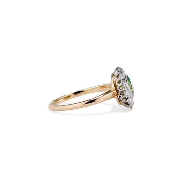 Demantoid Diamond Halo Ring