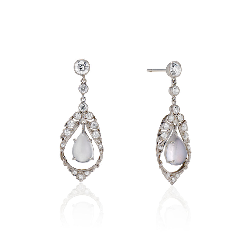 Platinum Moonstone Diamond Earrings