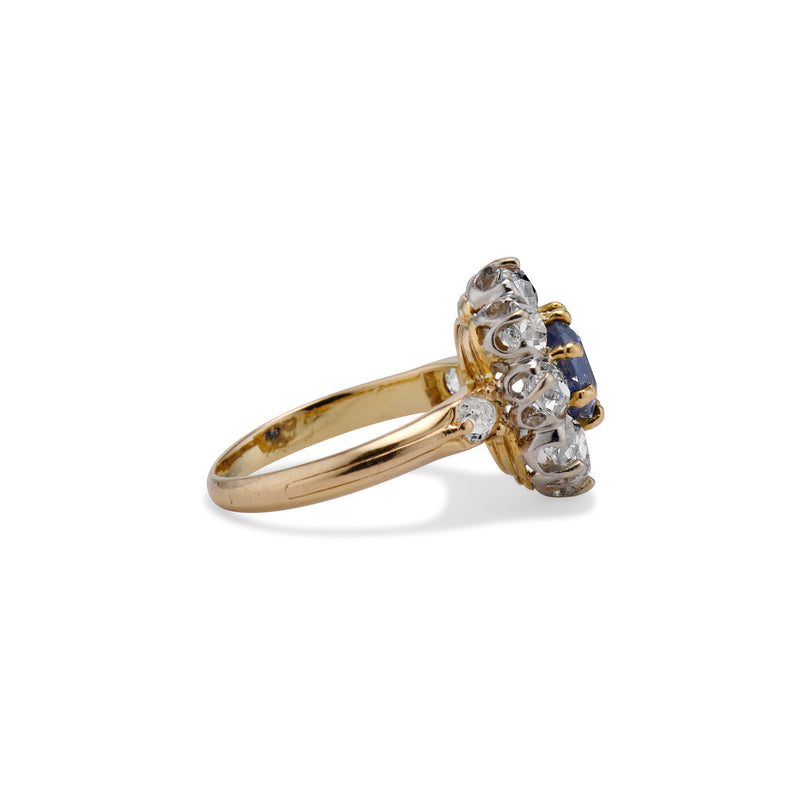 1886 Old Mine Cut Diamond Sapphire Cluster Ring