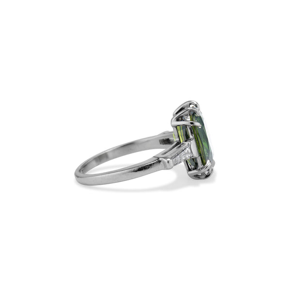 Green Sapphire and Baguette Diamond Ring