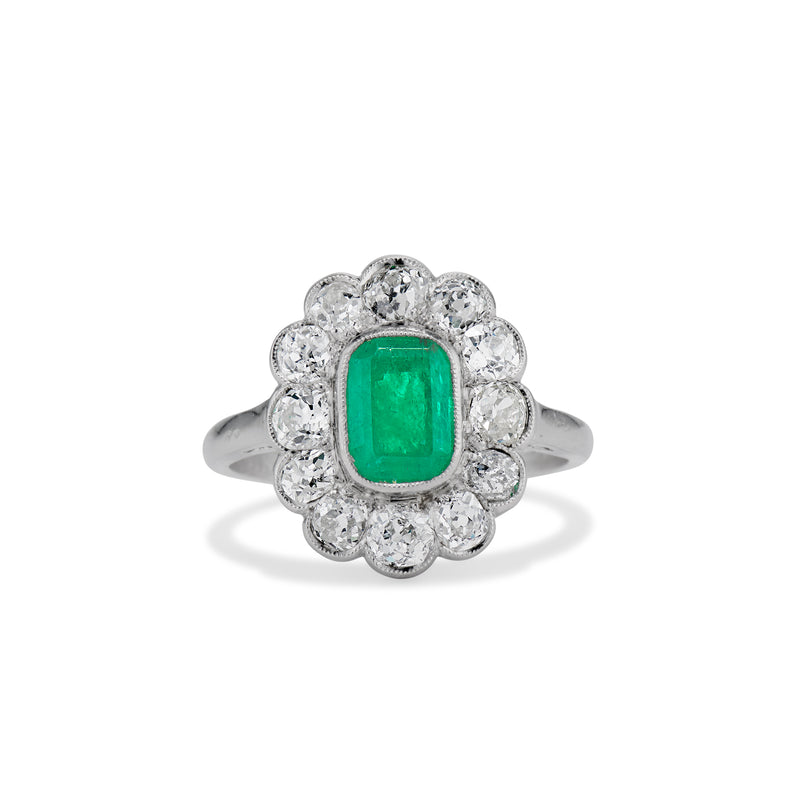 Emerald and Diamond Halo ring