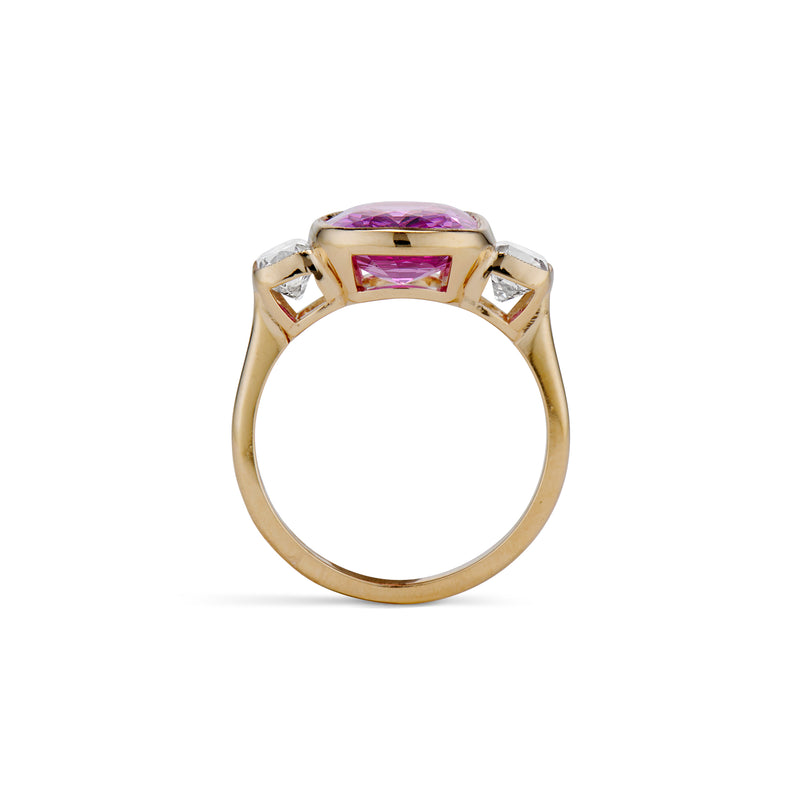 4.00 Carat Rosie Pink Sapphire and Old Mine Cut Diamond Ring
