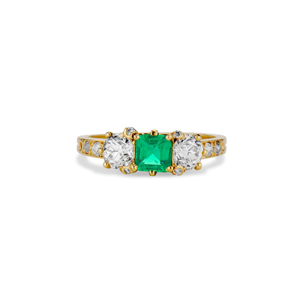 Emerald and Old European Cut Diamond Ring