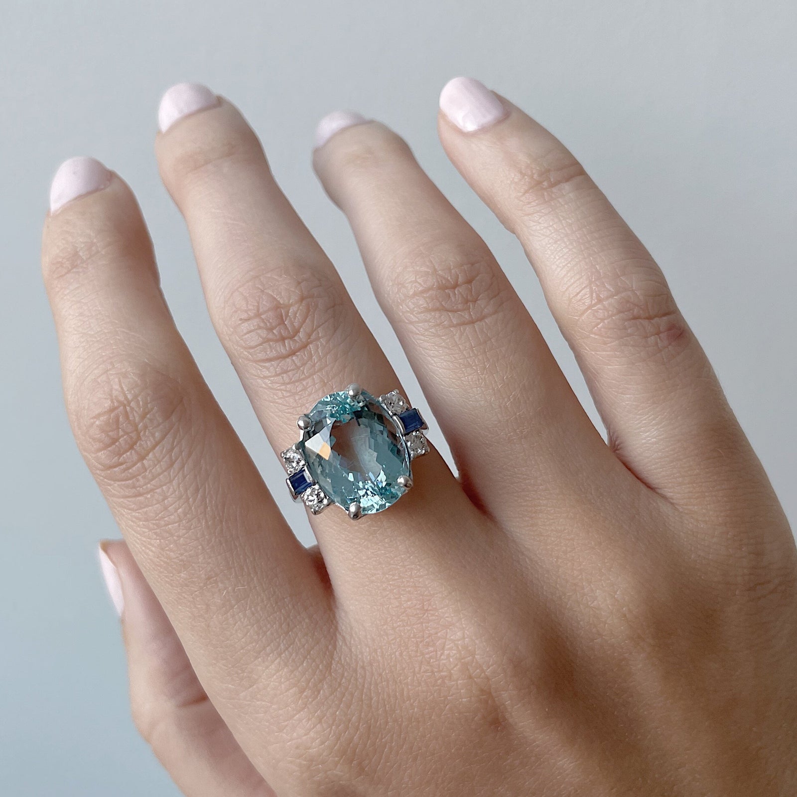 Aquamarine and Sapphire Ring – Ashley Zhang Jewelry Genuine 8ct Aquamarine & WSapphire Ring Size 7 main image 0