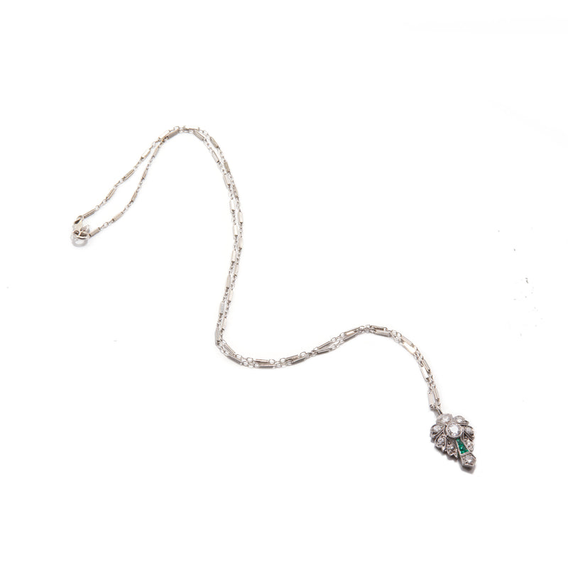 Art Deco Diamond and Emerald Pendant