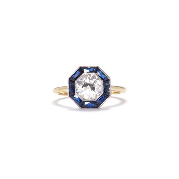 1.32 CARAT OLD EUROPEAN CUT LOUIS FRENCH CUT SAPPHIRE RING