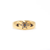 Sapphire and Rose Cut Diamond Flower Gypsy Ring