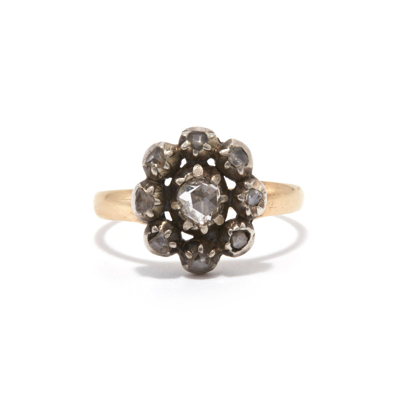 Rose Cut Diamond Cluster Flower Ring