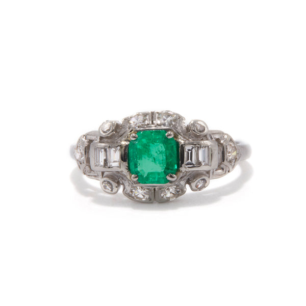 Art Deco Emerald and Diamond Ring