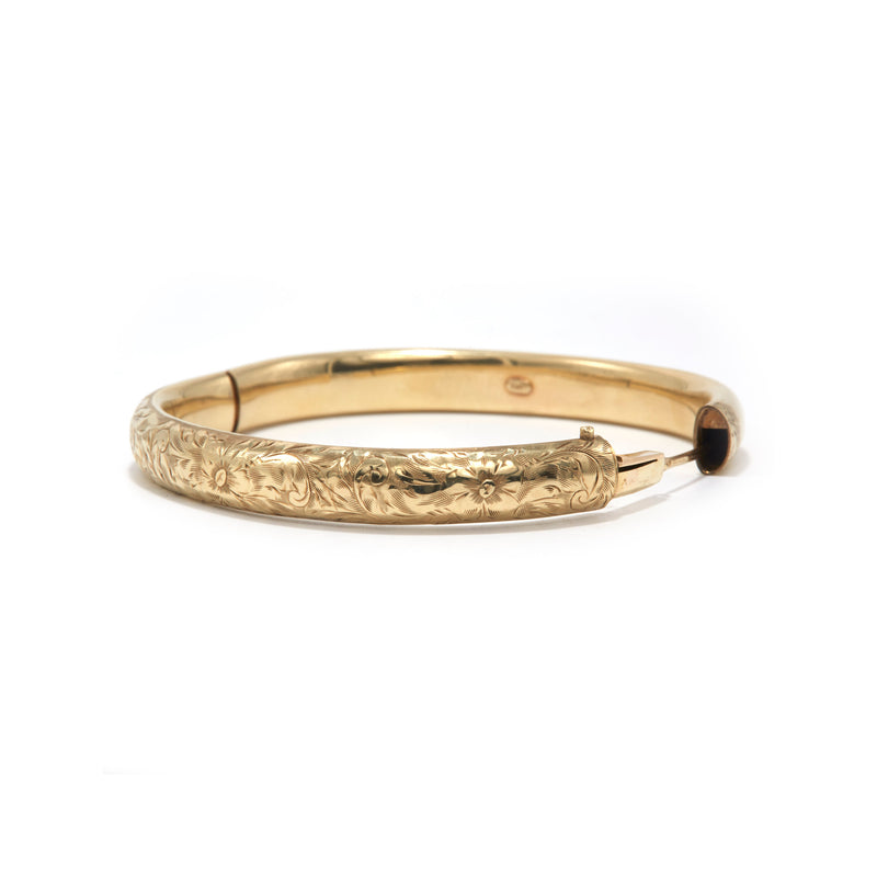 Gold Engraved Hollow Bangle