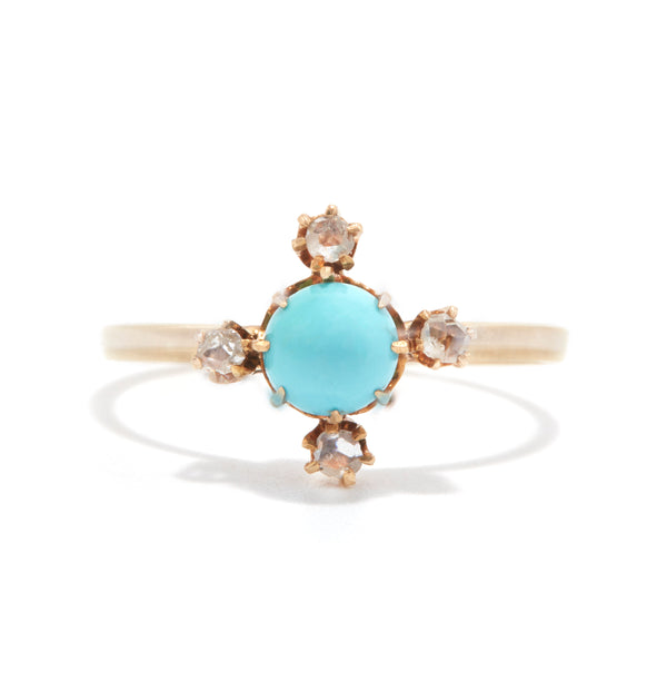 Turquoise and Rose Cut Diamond Ring