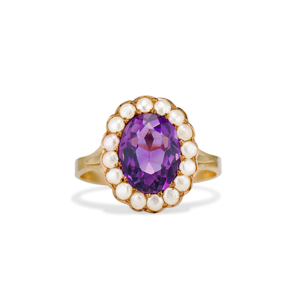 Amethyst and Pearl Halo Ring