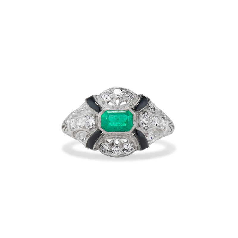 Art Deco Emerald and Onyx Diamond Ring