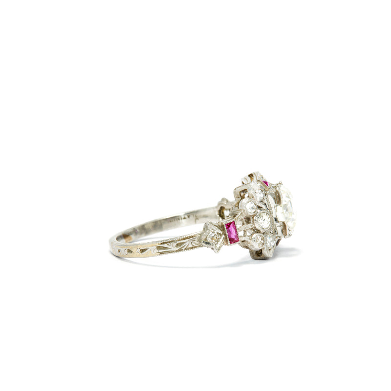 Old European Cut Diamond and Ruby Engagement Ring