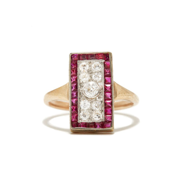 ART DECO RUBY DIAMOND FRAME RING