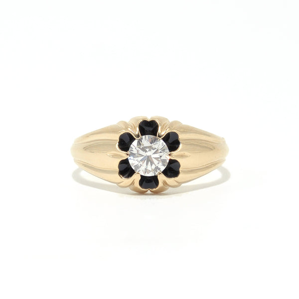 Black Enamel Diamond Belcher Ring
