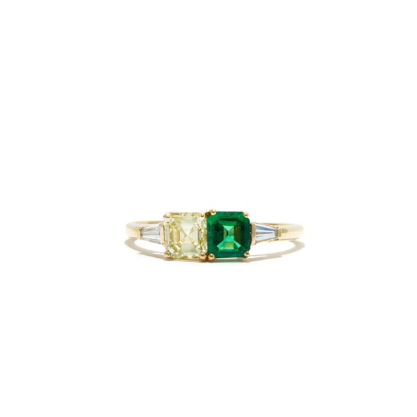 Emerald and Yellow Diamond Ring