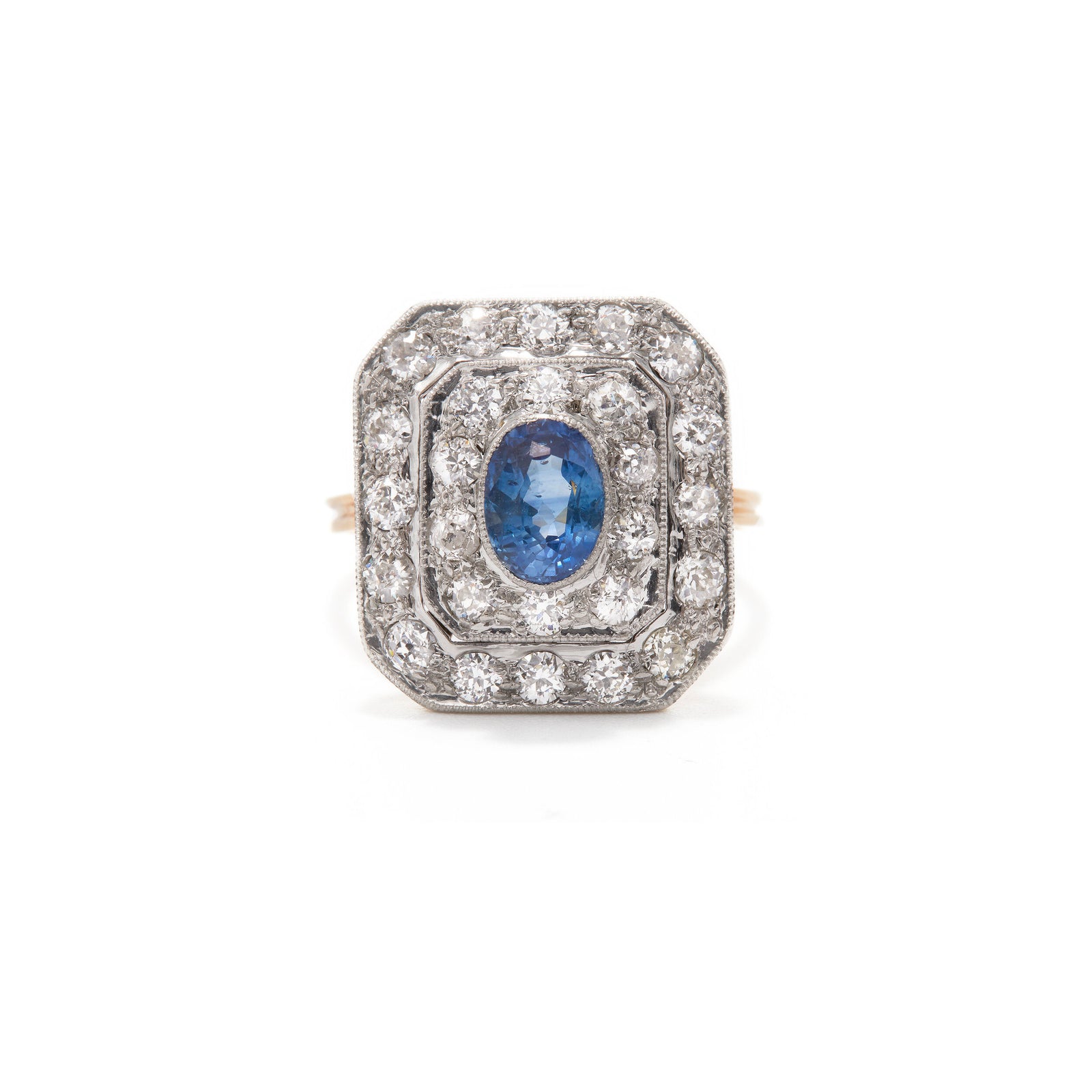 Art Deco Old Mine Cut Double Halo Sapphire Ring – Ashley