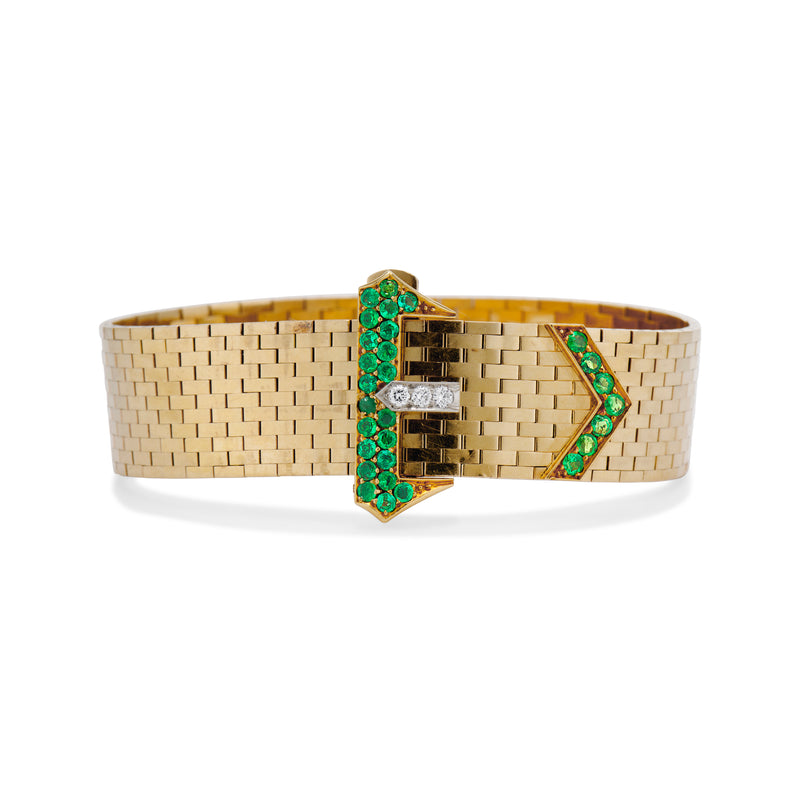 Vintage Emerald and Diamond Buckle Bracelet