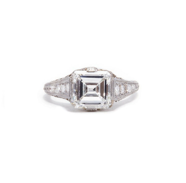 Ida Emerald Cut Diamond Floral Engraved Ring