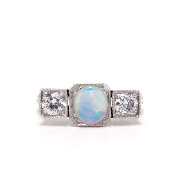 Lambert Opal and Diamond Art Deco Ring
