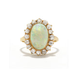 LARGE OPAL CABOCHON AND OLD MINE CUT DIAMOND RING