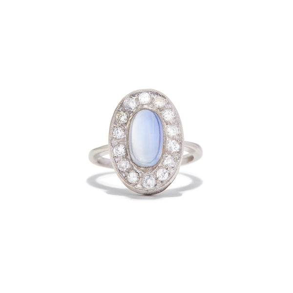 Moonstone and Diamond Platinum Ring