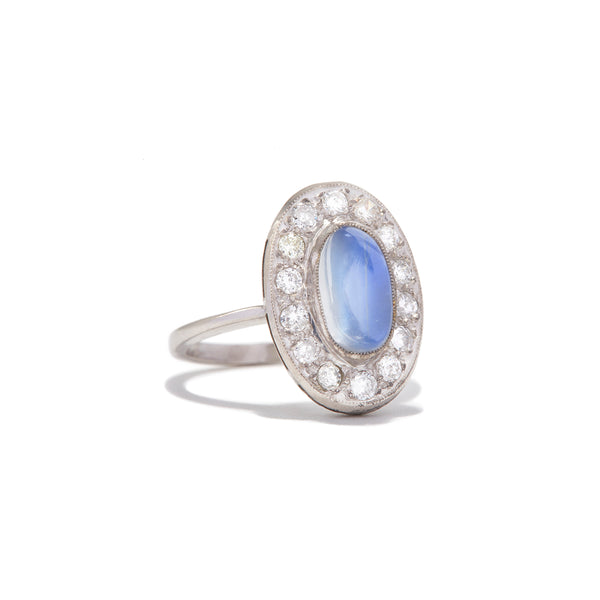 Moonstone and Diamond Platinum Ring