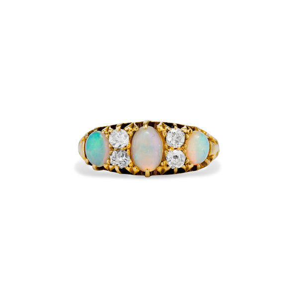 Opal and Old Mine Cut Diamond Band