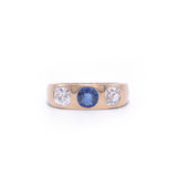 Sapphire and Old Mine Cut Diamond Gypsy Ring