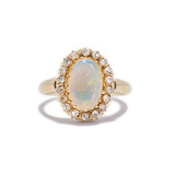 Rose Cut Diamond Halo Opal Ring