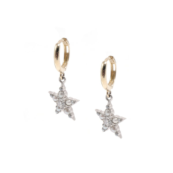 SEED PEARL AND DIAMOND STAR HUGGIES