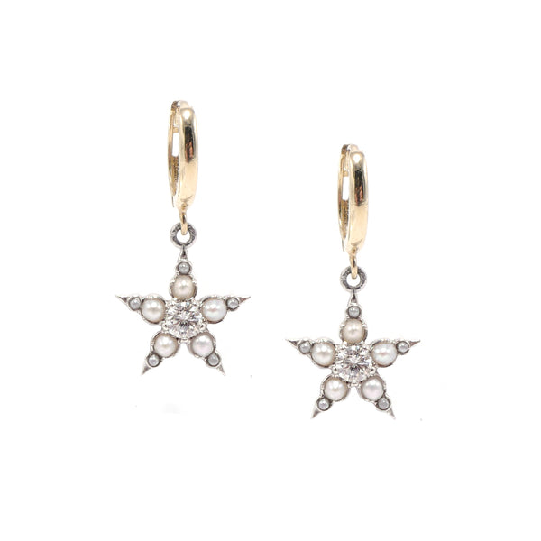 SEED PEARL AND DIAMOND STAR HUGGIES