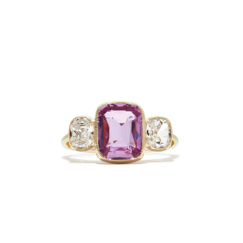 Rosie Cushion Cut Pink Sapphire and Diamond Bezel Ring