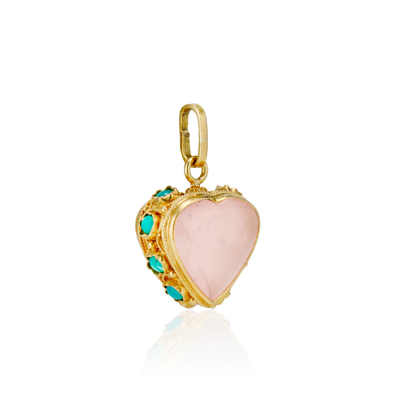 Rose quartz and turquoise heart pendant