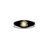 Black Enamel Petite Rose Cut Diamond Belcher Ring
