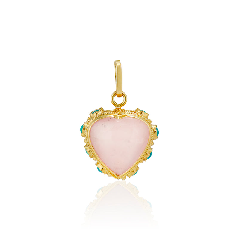 Rose quartz and turquoise heart pendant