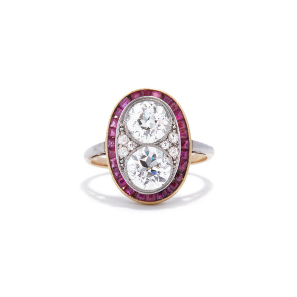Belle Epoque Old European Cut Diamond and Ruby Ring