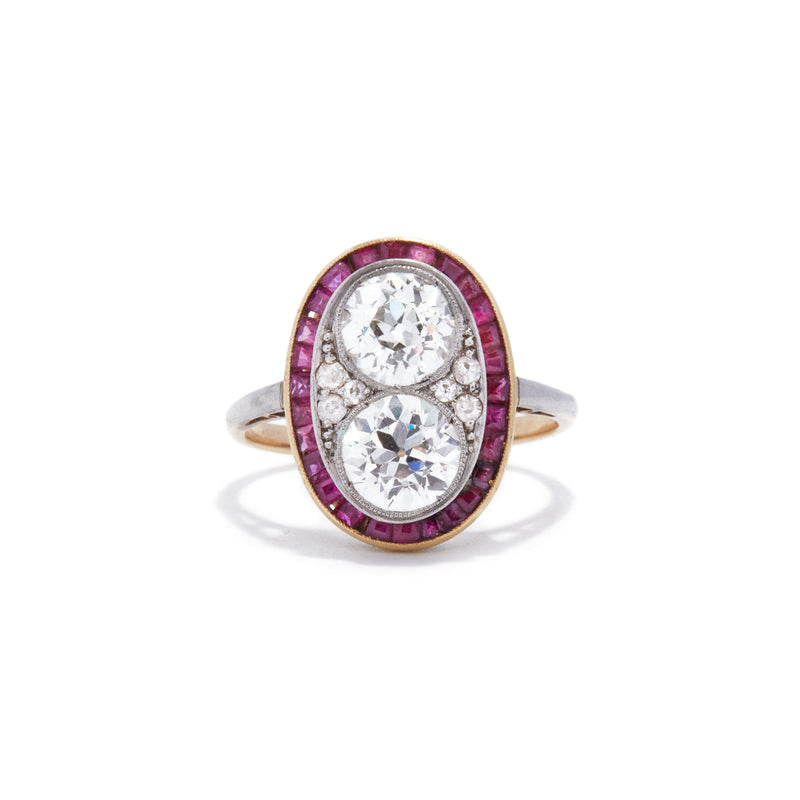 Belle Epoque Old European Cut Diamond and Ruby Ring