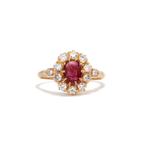 Vintage Ruby and Diamond Cluster Ring