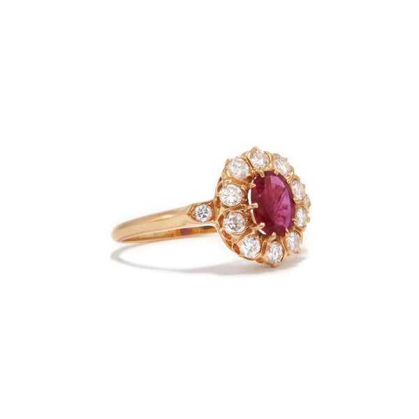 Vintage Ruby and Diamond Cluster Ring
